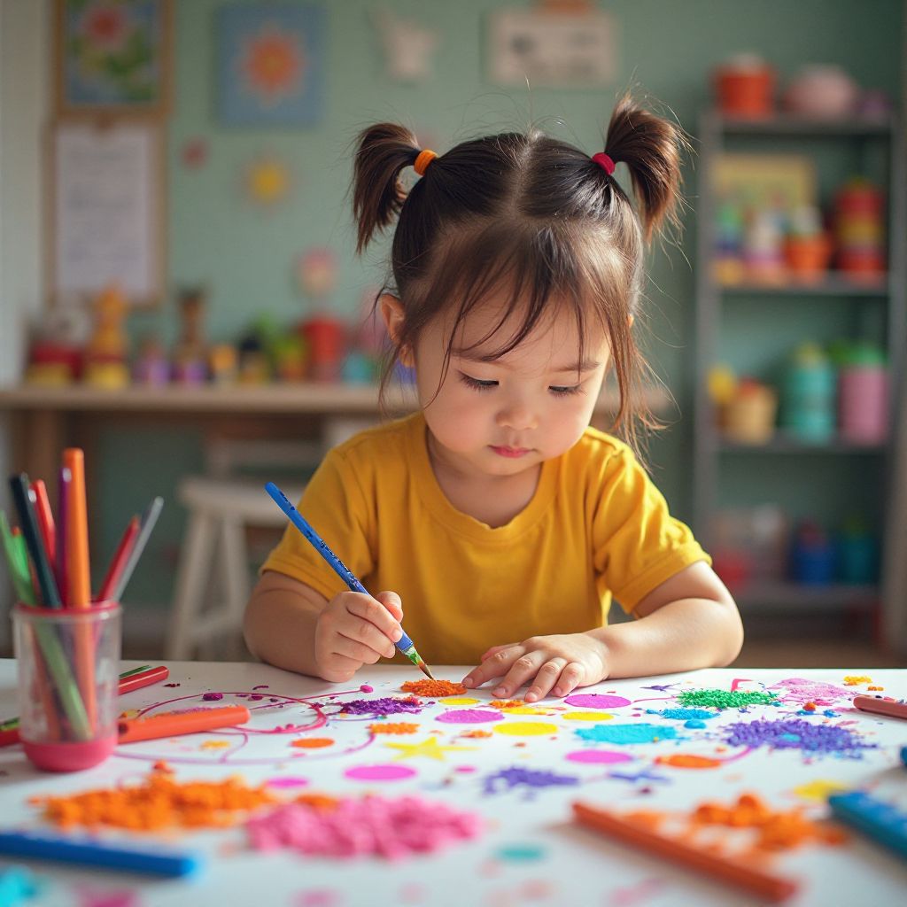 Child creating art in game