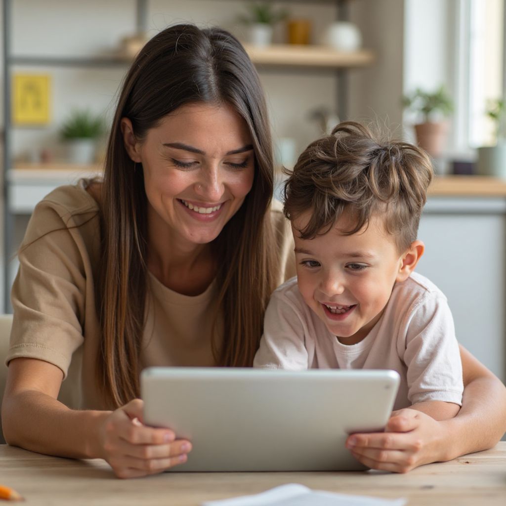 Parent with child playing game
